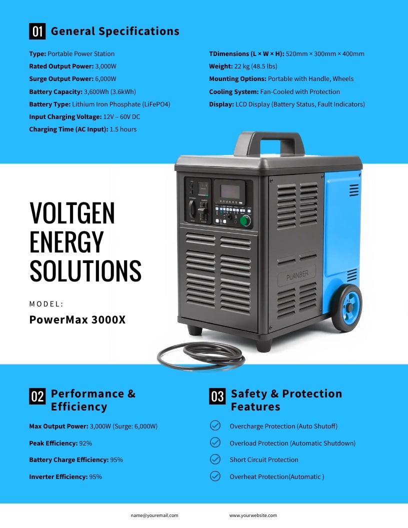 Portable Power Station Power Spec Sheet Template