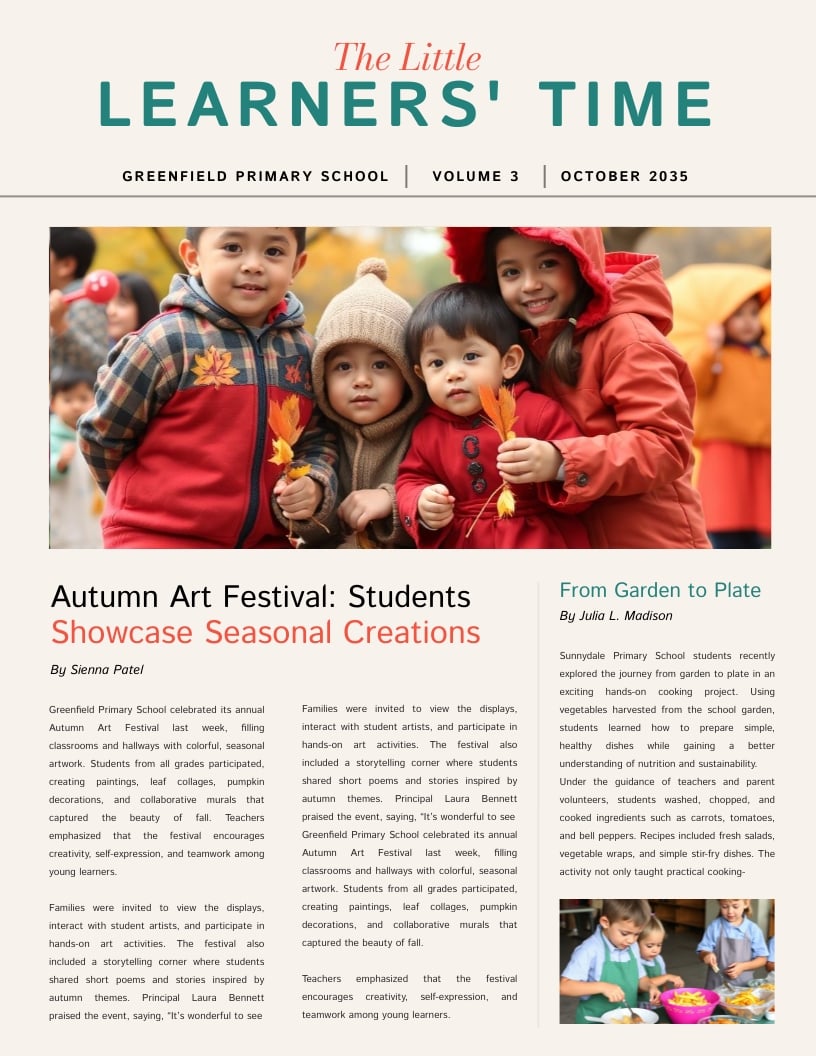 Primary School Newspaper Template Primary School Newspaper Template