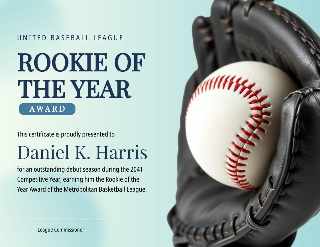 Printable Baseball Certificate Template