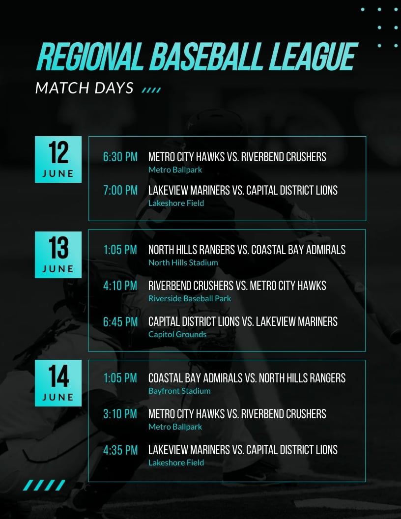 Printable Baseball Schedule Template