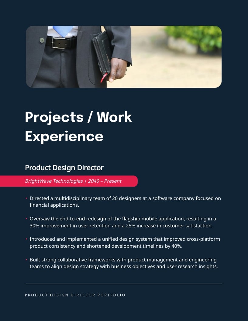 Product Design Director Portfolio Template - Slide 5 Product Design Director Portfolio Template - Slide 5
