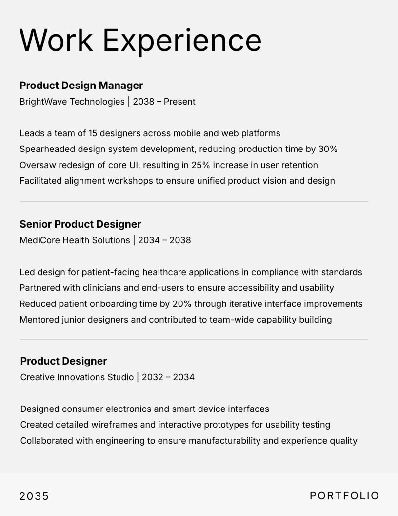 Product Design Manager Portfolio Template - Slide 5 Product Design Manager Portfolio Template - Slide 5