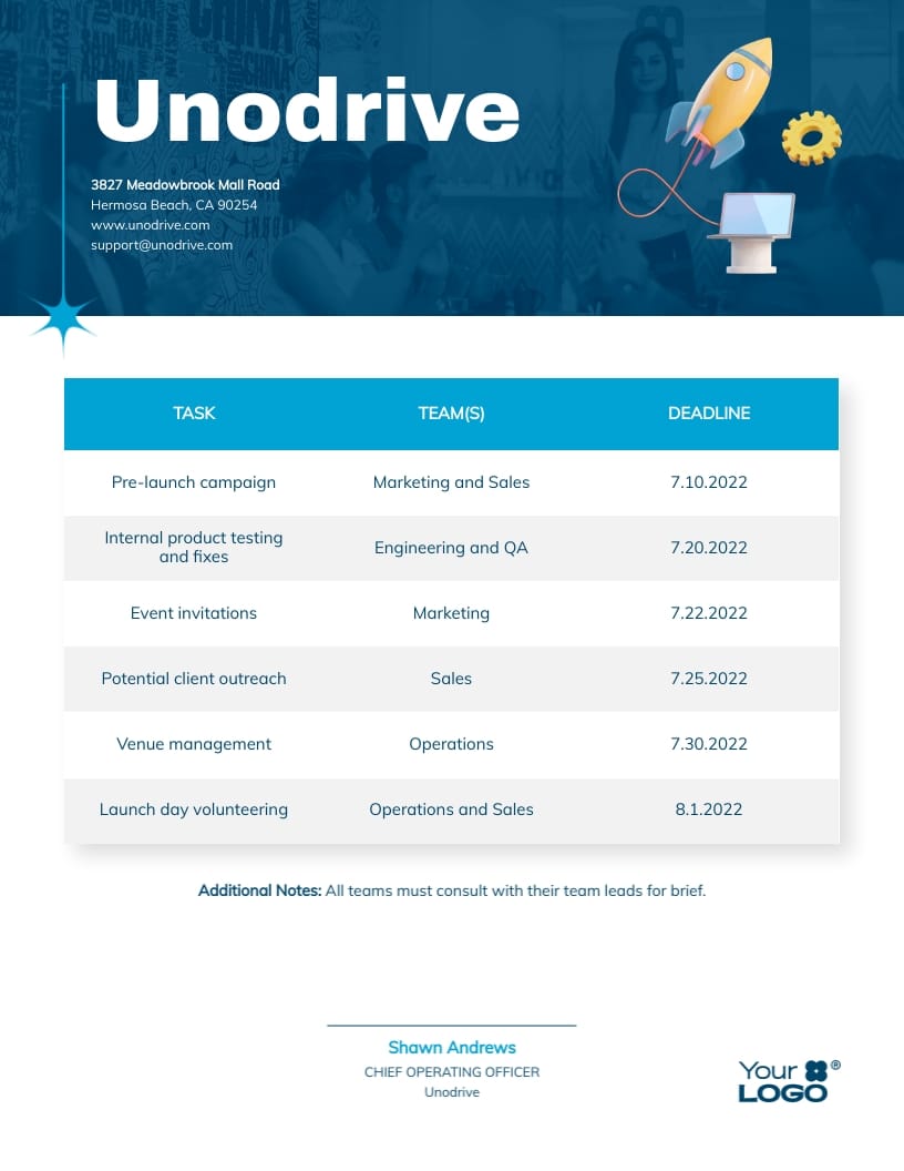 Product Launch Schedule Template