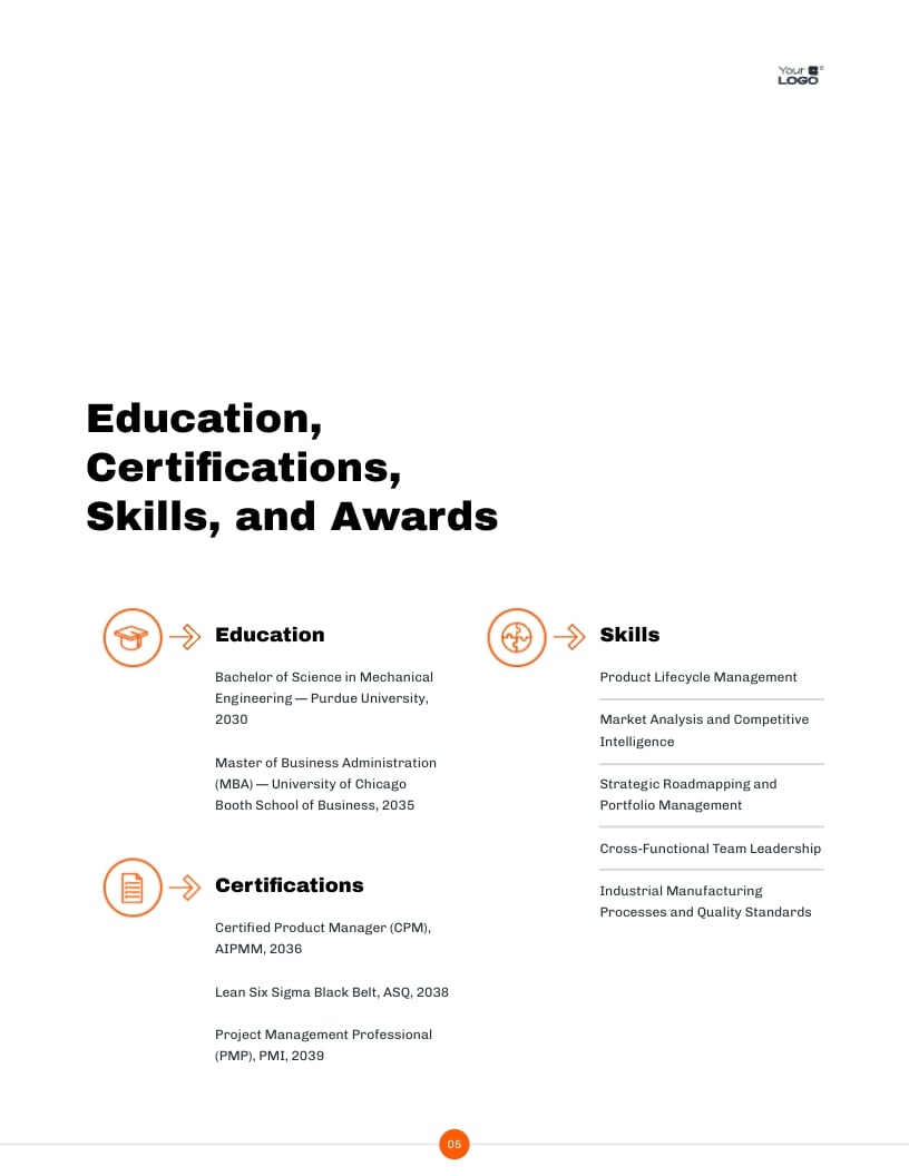 Product Manager Skill Portfolio Template - Slide 5 Product Manager Skill Portfolio Template - Slide 5