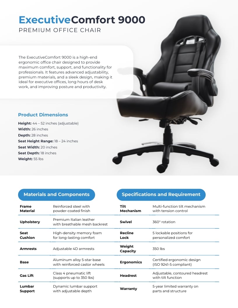Product Spec Sheet Template