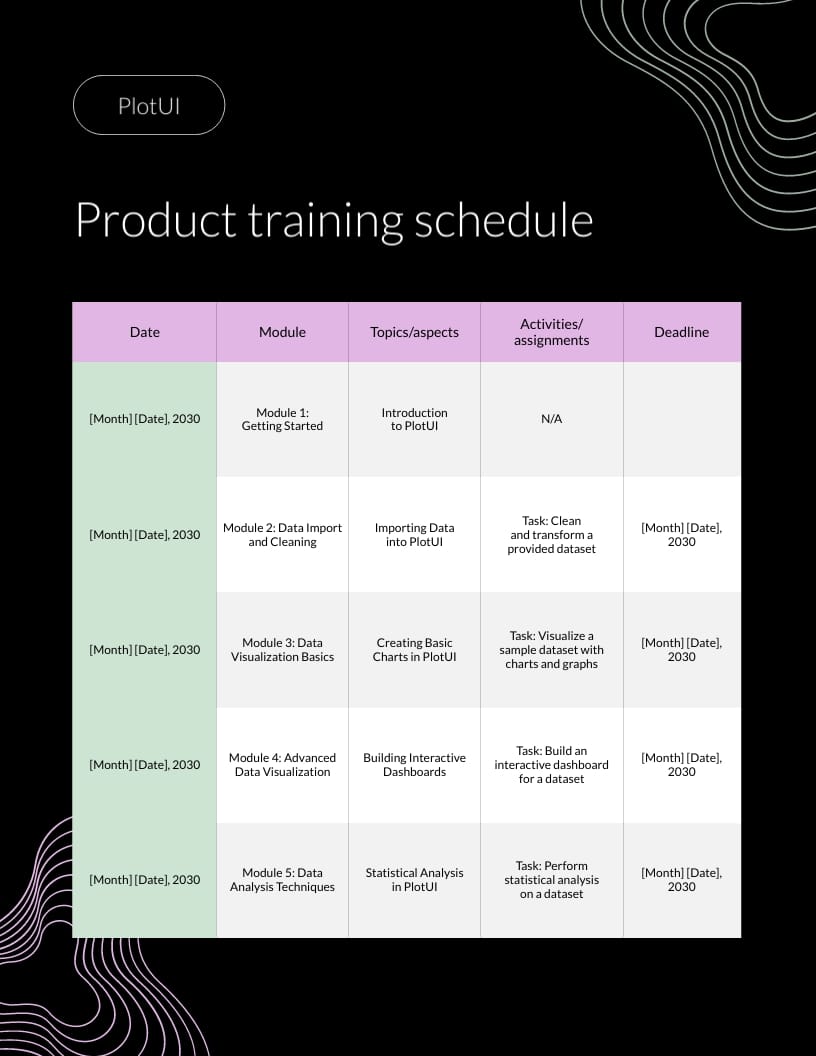 Product Training Schedule