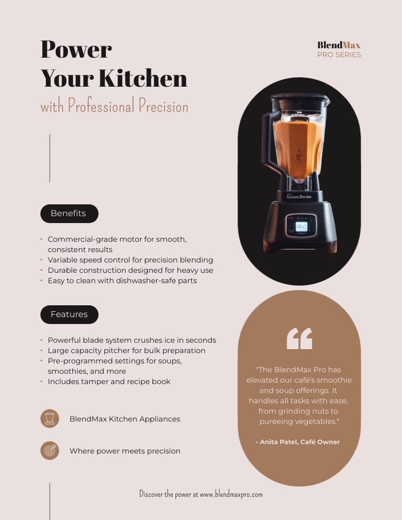 Professional Blending System Sell Sheet Template