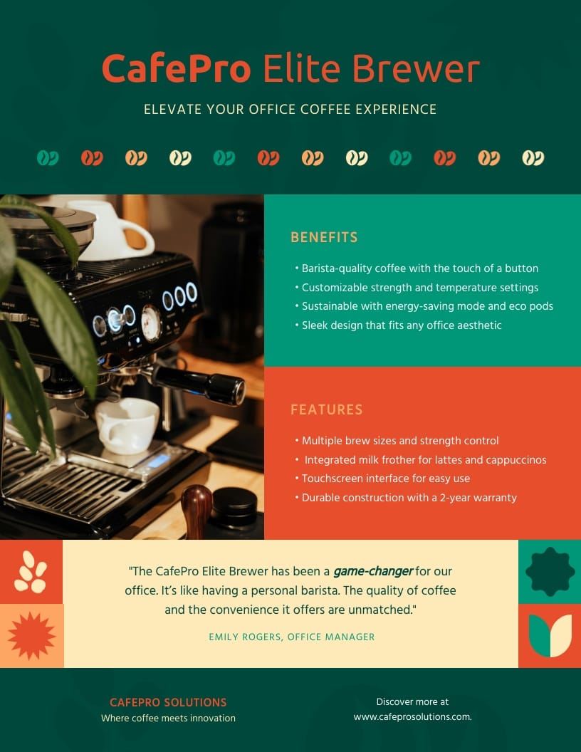 Professional Coffee Machine Sell Sheet Template