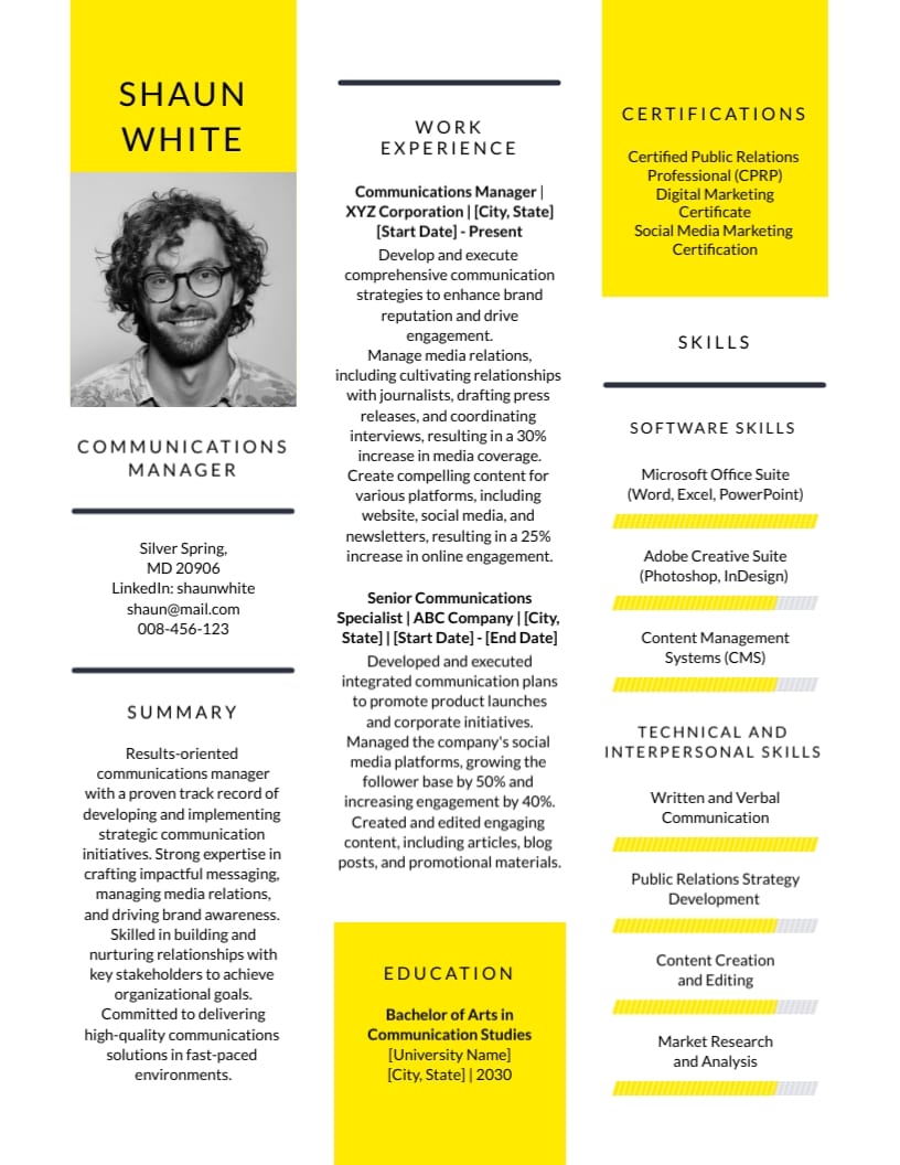 Professional Communications Manager Resume Template