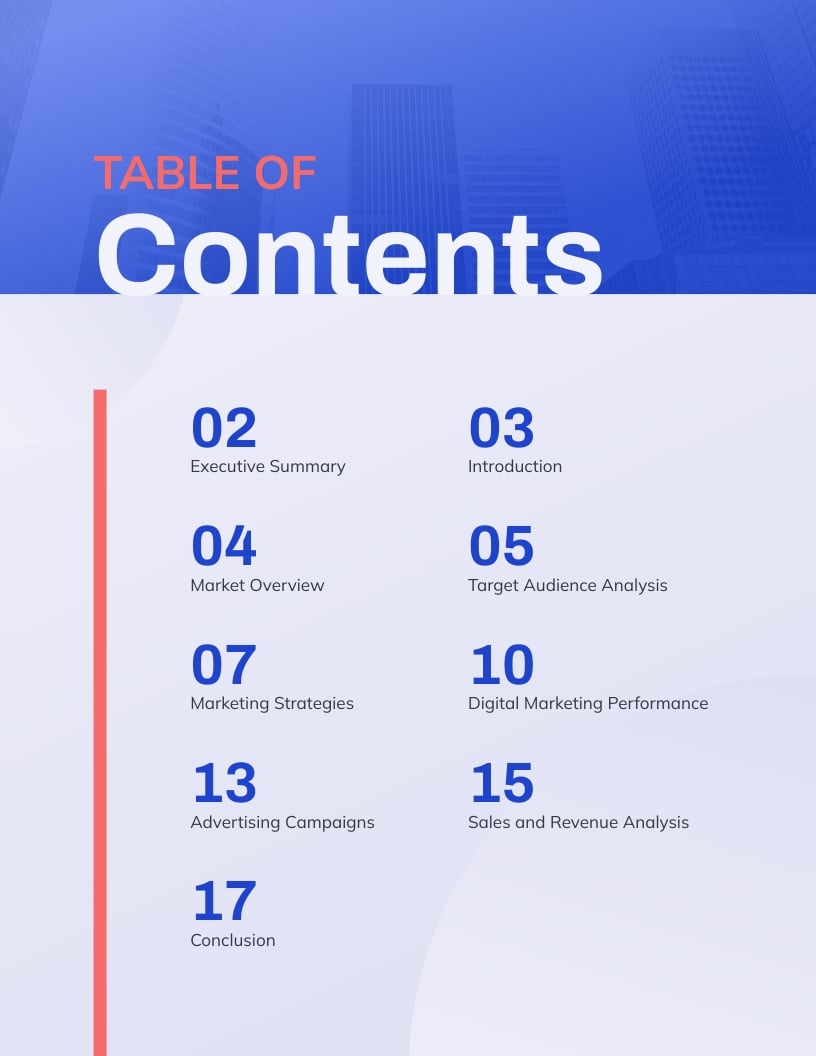 Professional Table of Contents Template