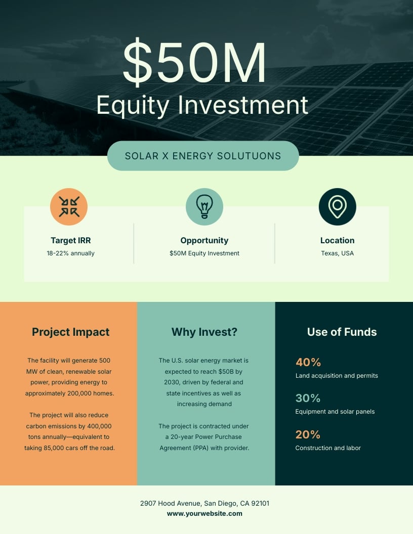 Project Investment Teaser One Pager Template