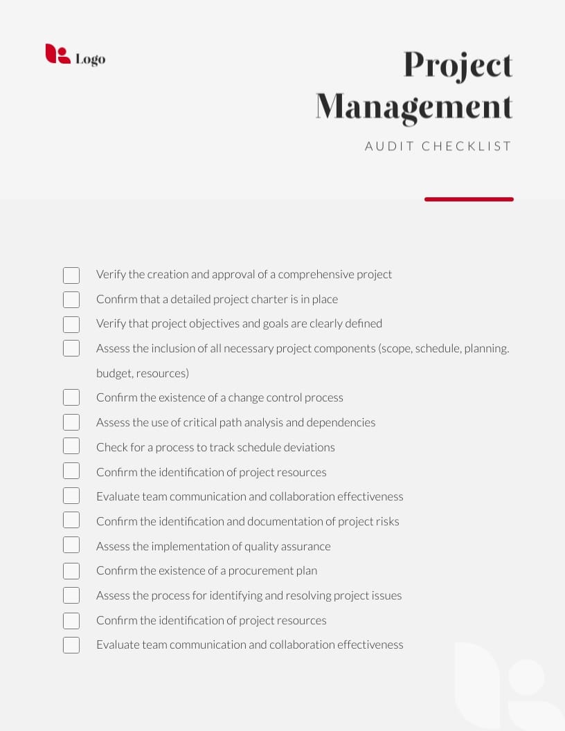 Project Management Audit Checklist Template