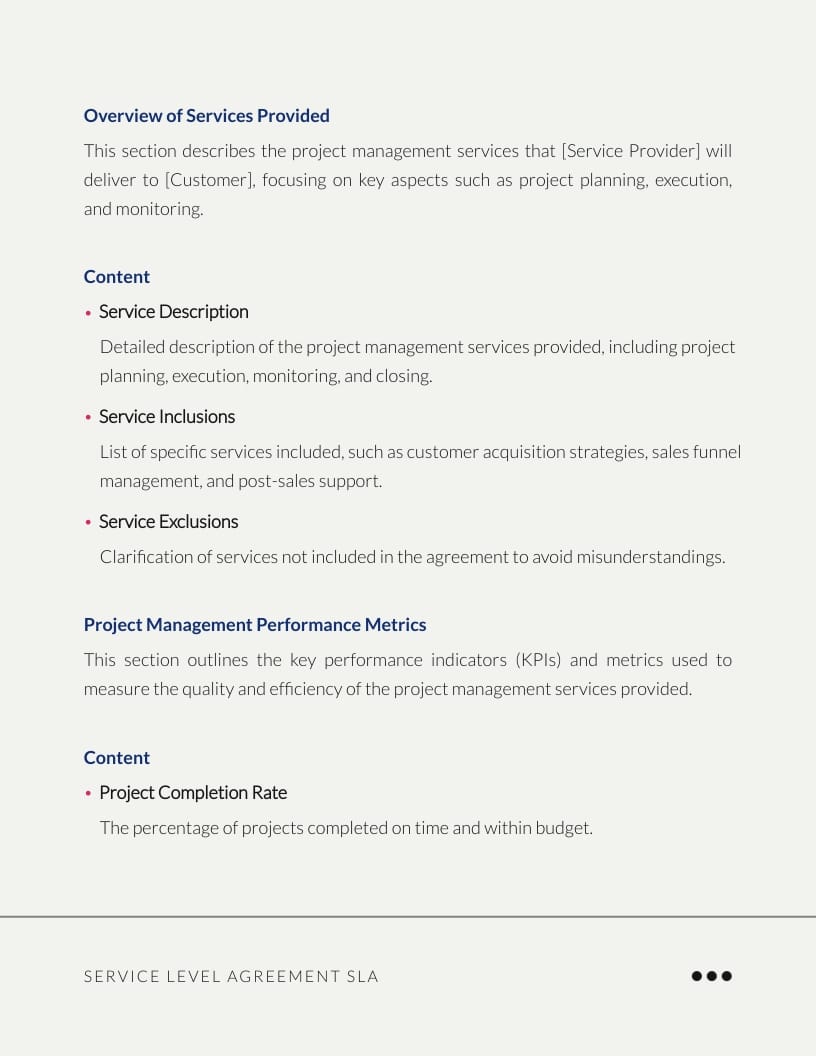 Project Management Service Level Agreement SLA Template - Slide 2 Project Management Service Level Agreement SLA Template - Slide 2