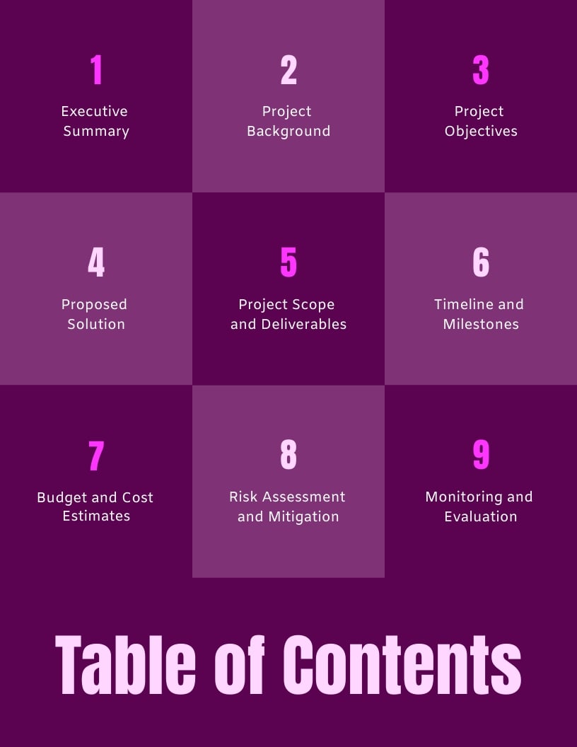 Project Proposal Table of Contents Template