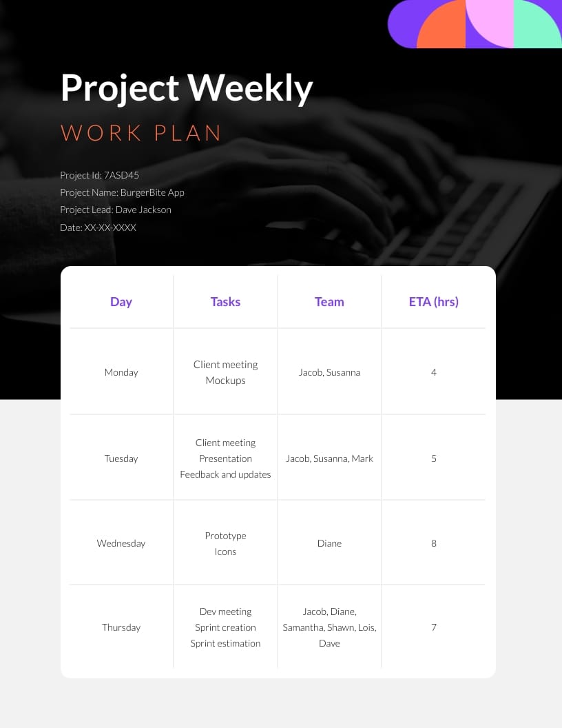Project Weekly Work Plan Template