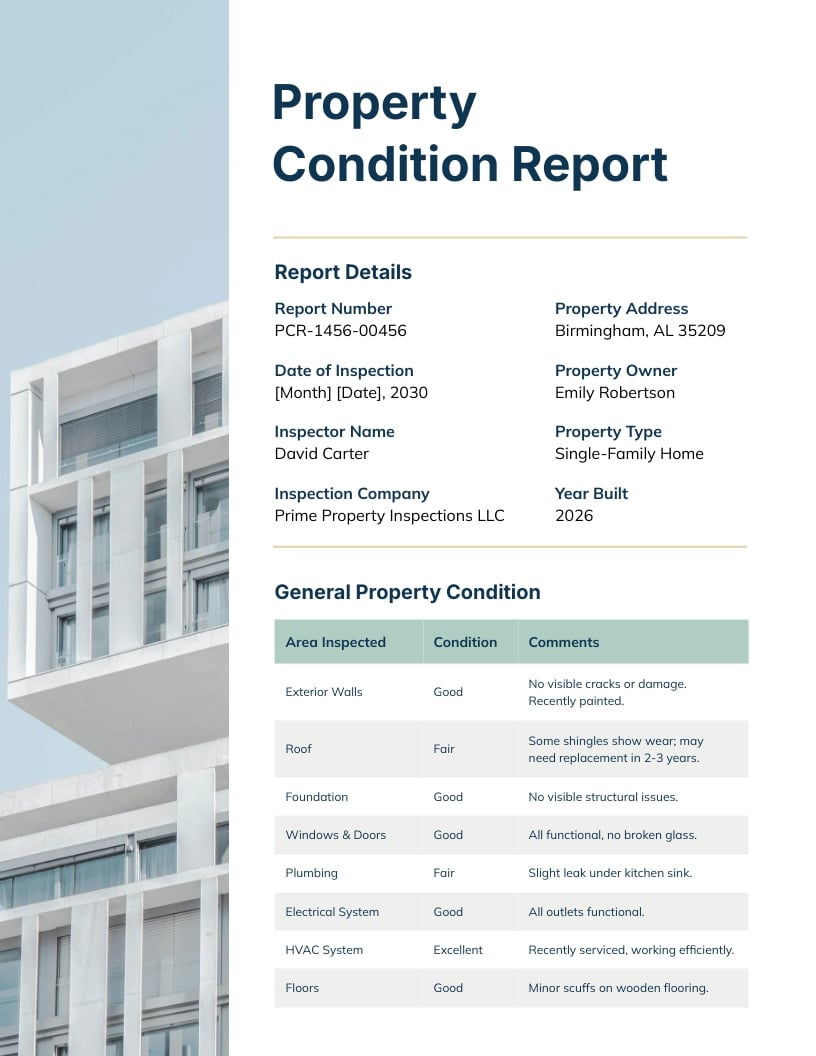 Property Condition Report Template