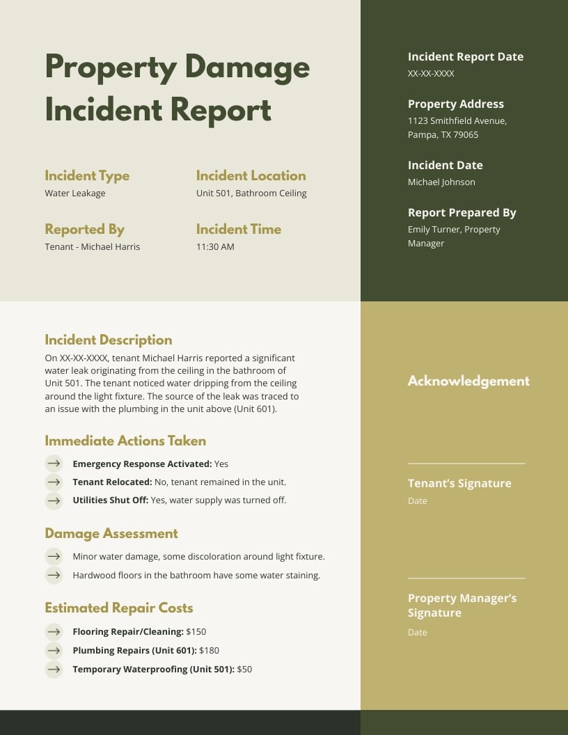 Property Damage Incident Report Template