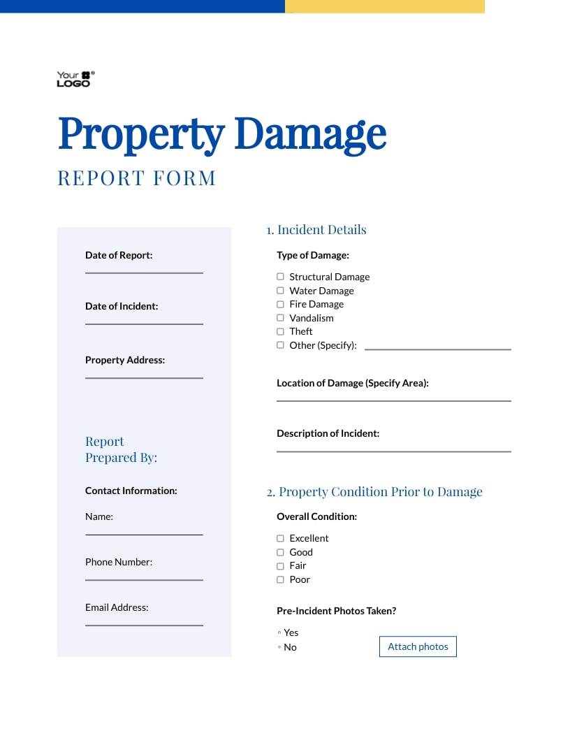 Property Damage Report Form Template