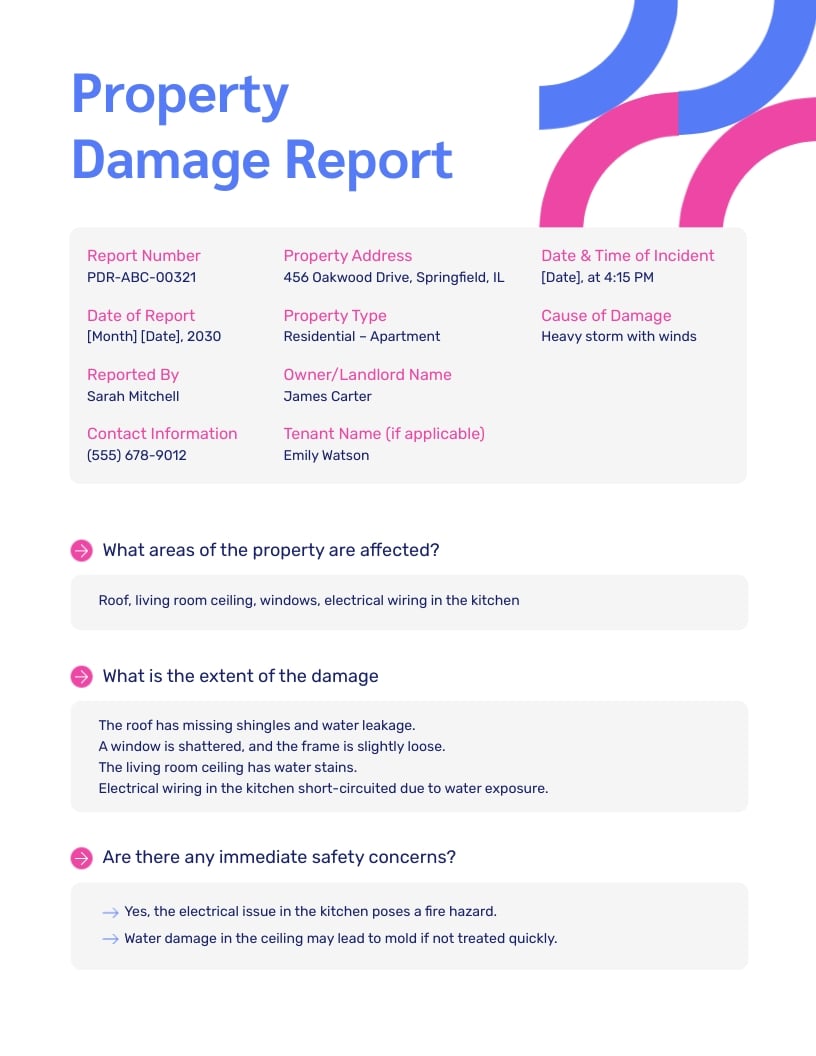 Property Damage Report Template