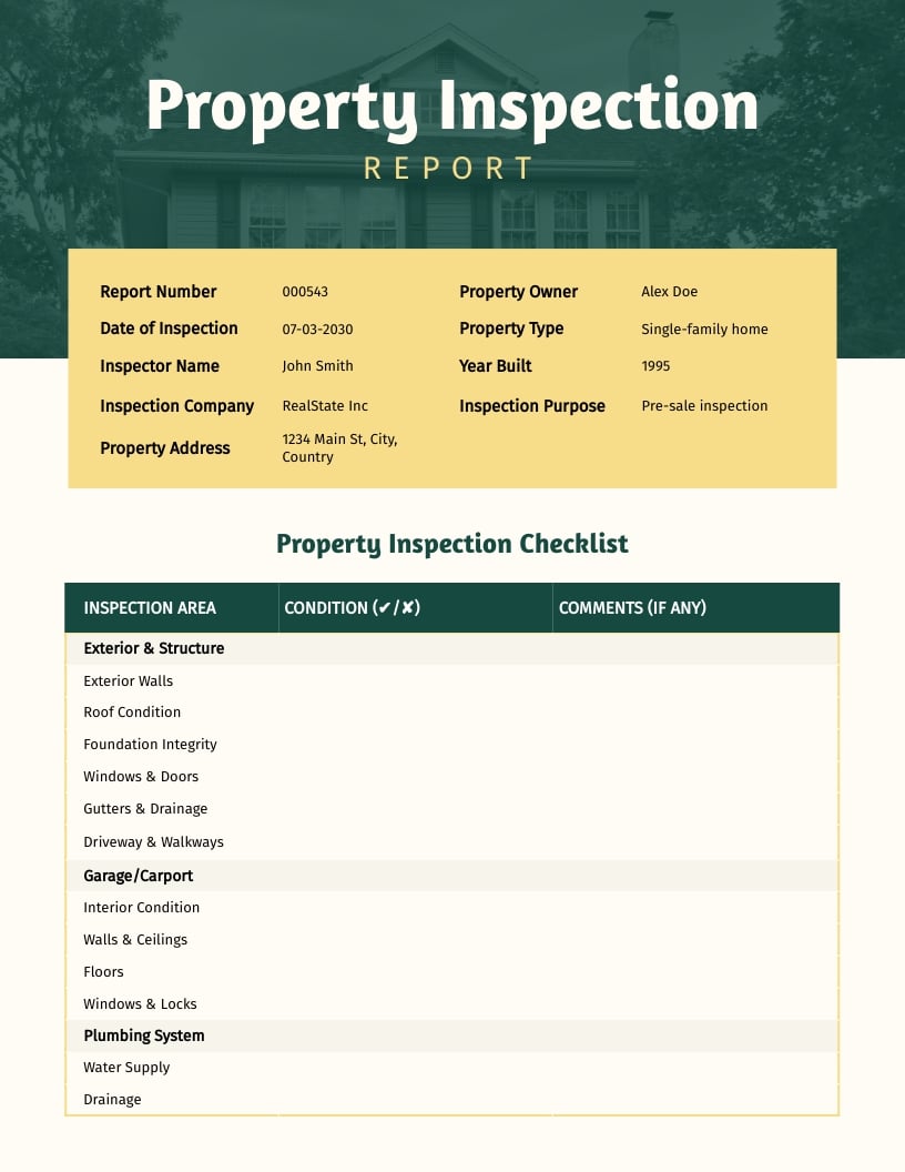 Property Inspection Report Template