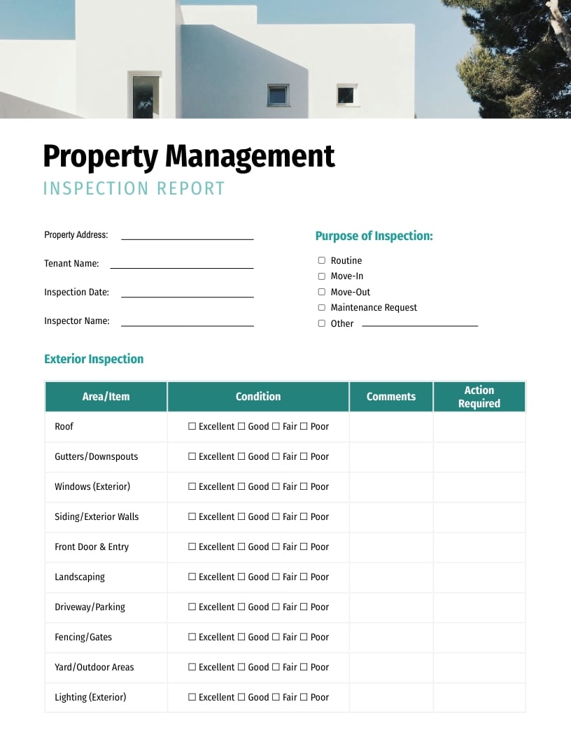 Property Management Inspection Report Template
