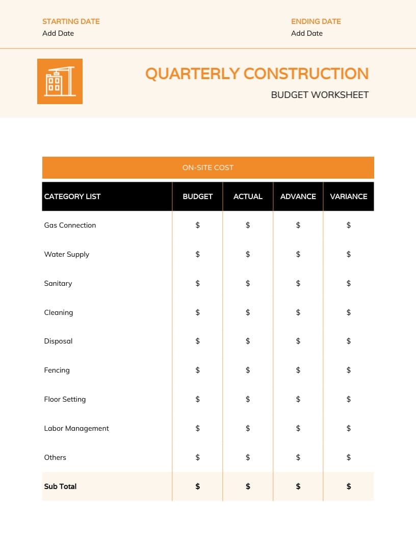 Quarterly Construction Budget Worksheet Template - Slide 3 Quarterly Construction Budget Worksheet Template - Slide 3