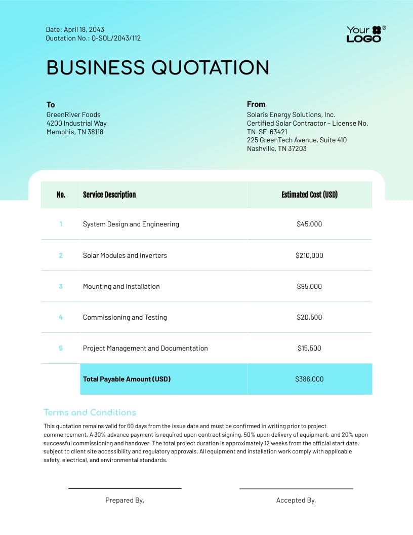 Quotation Format for Business