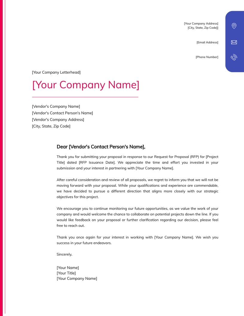 RFP Rejection Letter Template