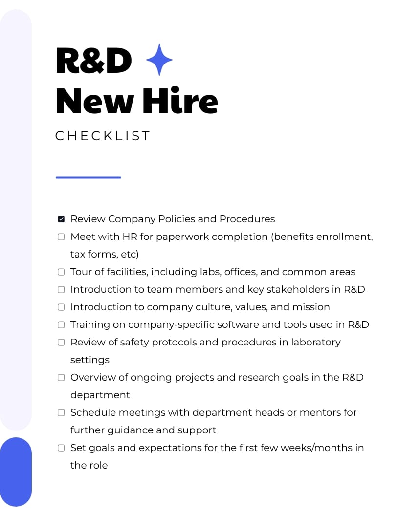 RandD New Hire Checklist