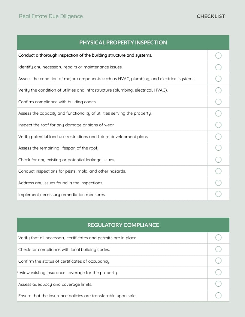 Real Estate Due Diligence Checklist Template | Visme