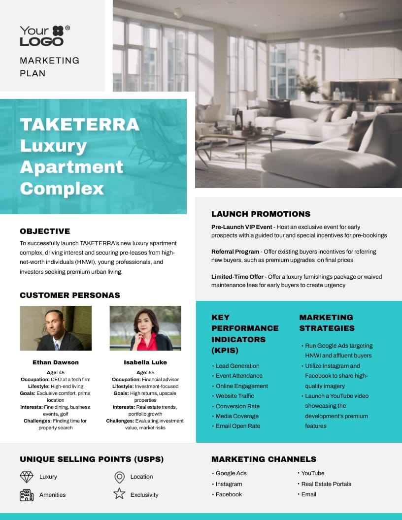 Real Estate One Pager Marketing Plan Template