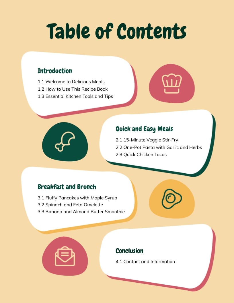 Recipe Book Table of Contents Template