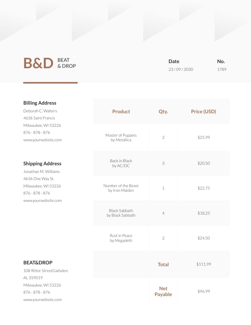 Record Store Invoice Template