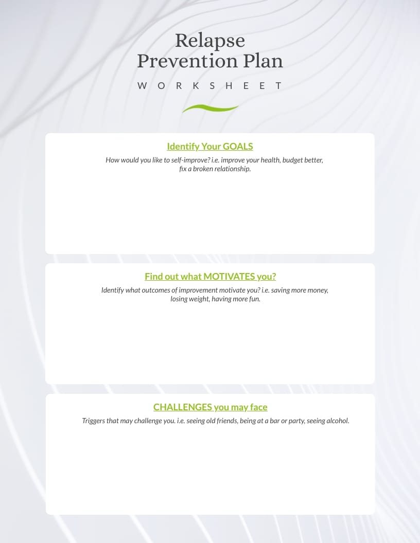 Relapse Prevention Worksheet Pdf