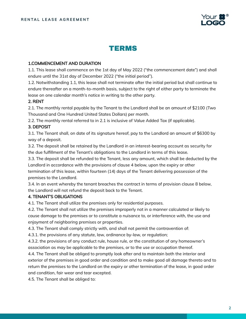 Rental Lease Agreement Contract Template - Slide 3 Rental Lease Agreement Contract Template - Slide 3
