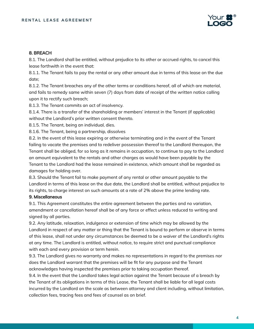 Rental Lease Agreement Contract Template - Slide 5 Rental Lease Agreement Contract Template - Slide 5
