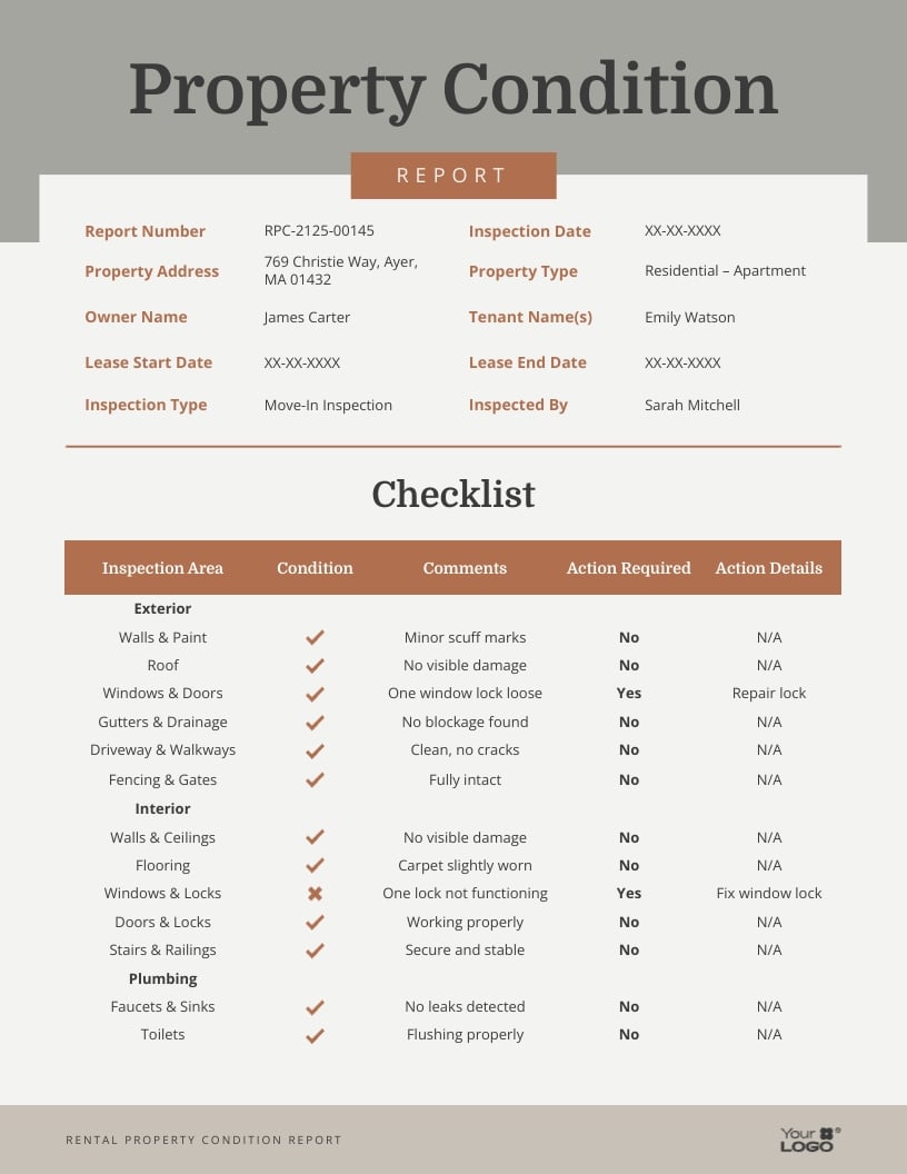 Rental Property Condition Report Template