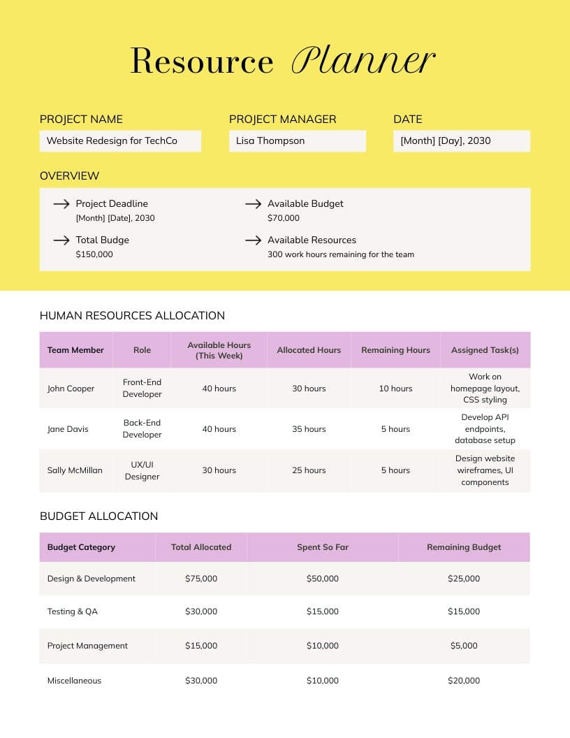 Resource Planner Template