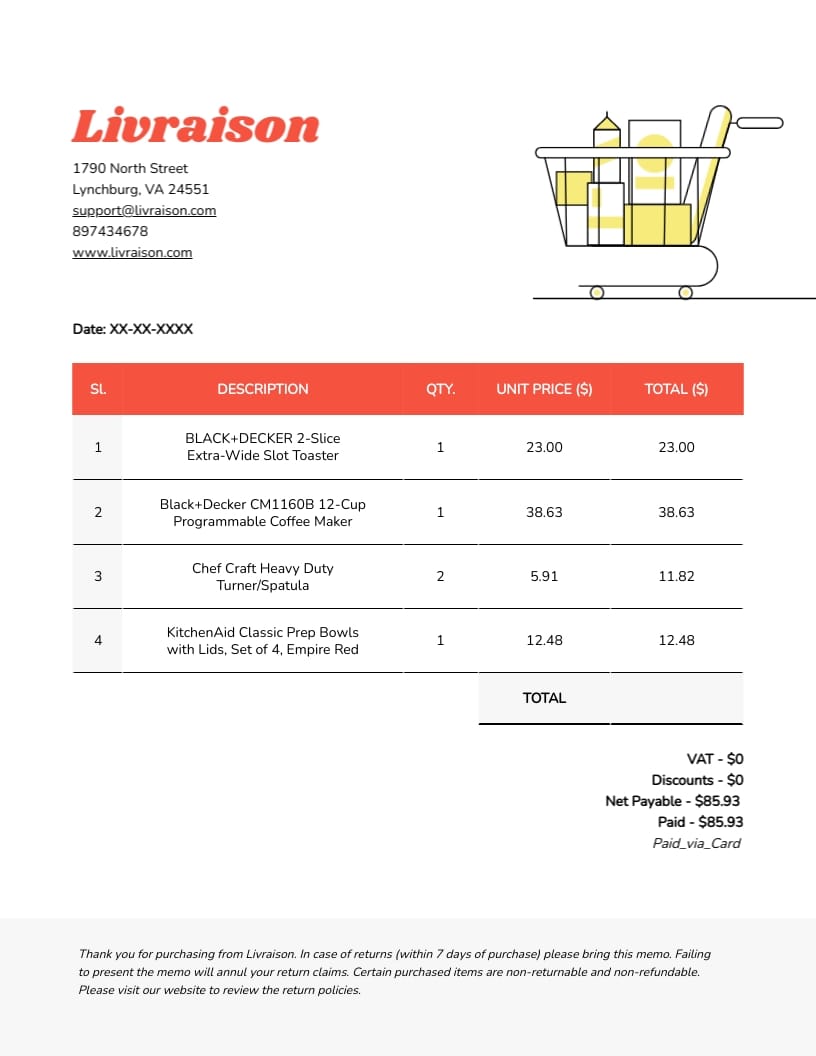 Retail Bill Template | Visme