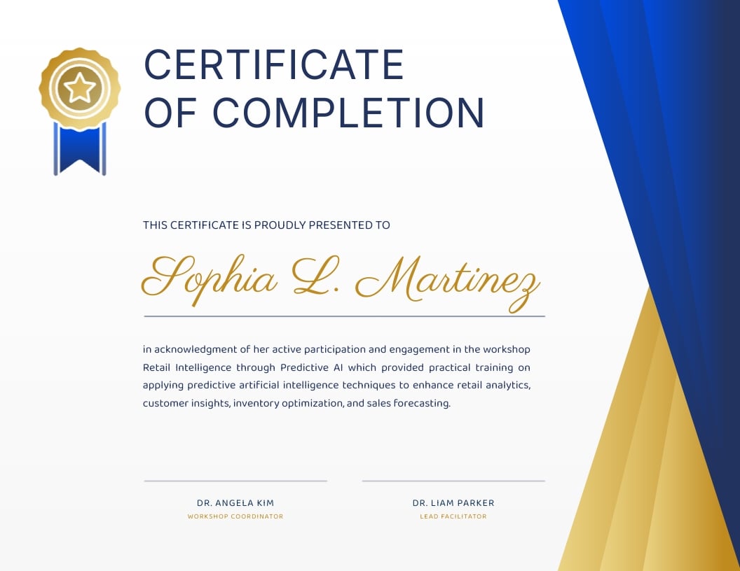 Retail Intelligence AI Workshop Certificate Template Retail Intelligence AI Workshop Certificate Template