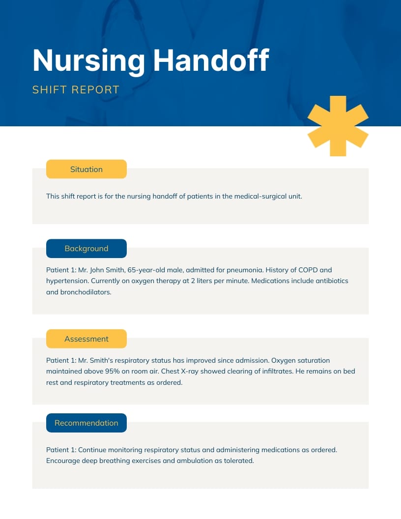 SBAR Shift Report One Pager Template