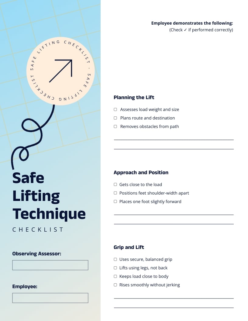 Safe Lifting Technique Checklist Template