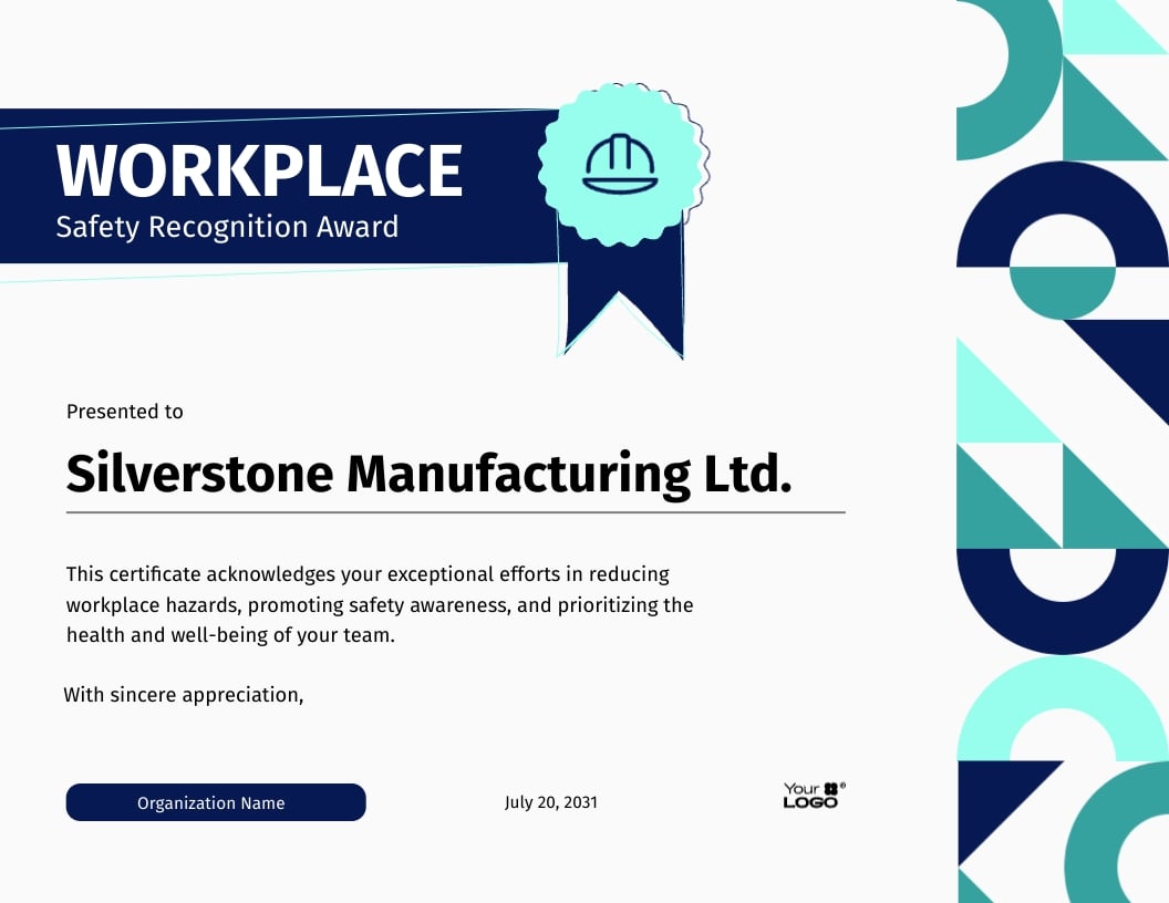 Safety Award Recognition Certificate Template