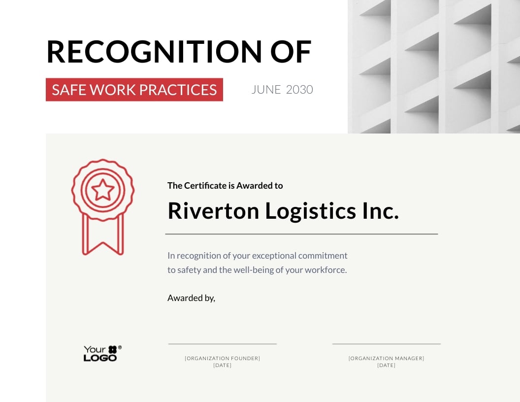 Safety Recognition Certificate Template