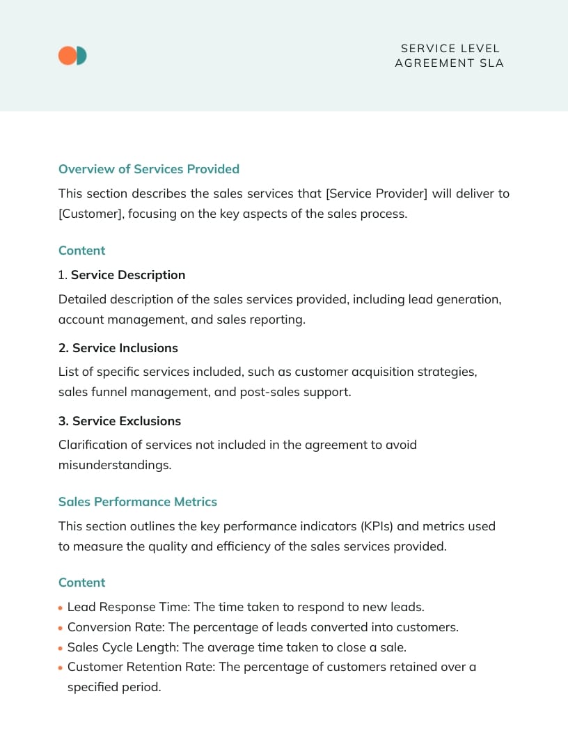 Sales Service Level Agreement SLA Template - Slide 2 Sales Service Level Agreement SLA Template - Slide 2