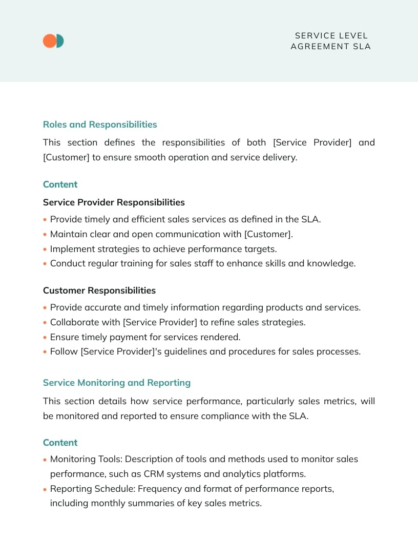 Sales Service Level Agreement SLA Template - Slide 3 Sales Service Level Agreement SLA Template - Slide 3