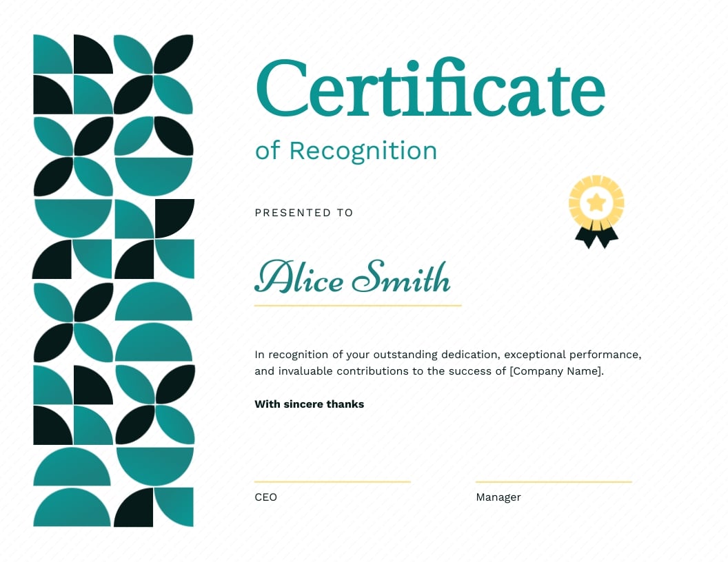 Sample Recognition Certificate Template