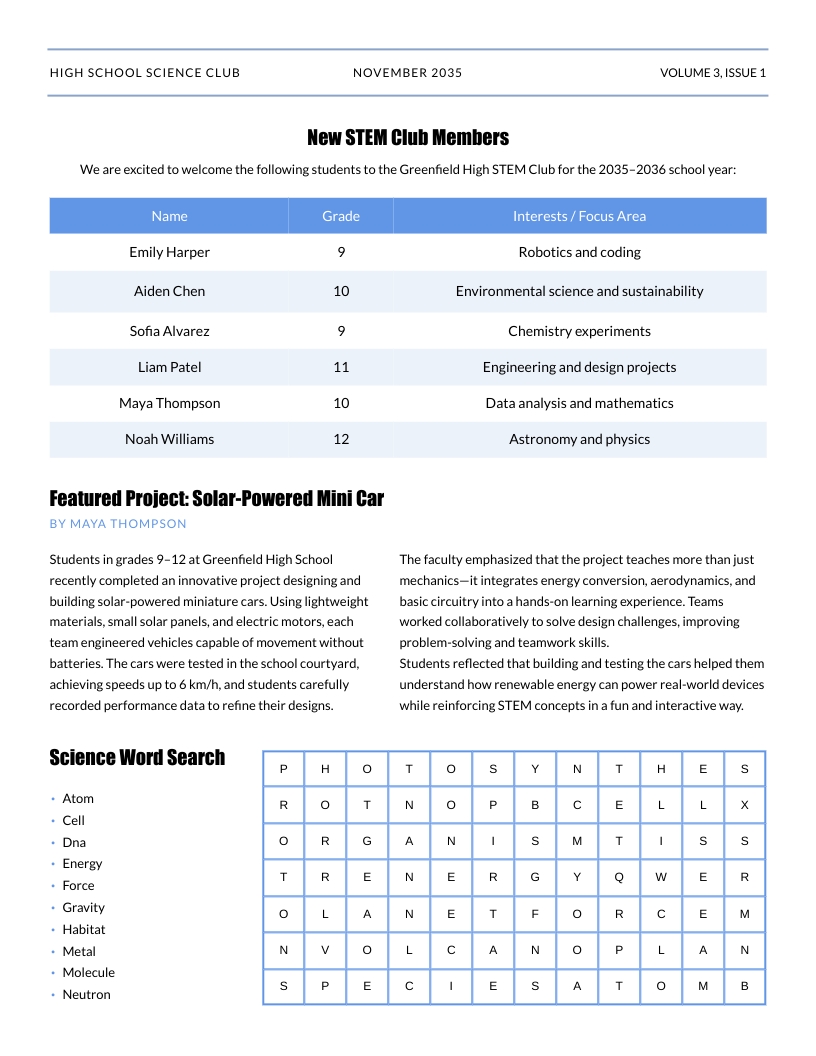 School Science Club Newspaper Template - Slide 3 School Science Club Newspaper Template - Slide 3