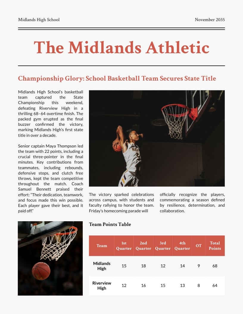 School Sports Newspaper Template School Sports Newspaper Template