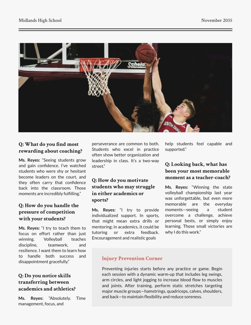 School Sports Newspaper Template | Visme
